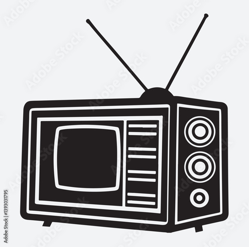 old radio and tv silhouette vector art illustration, old tv set