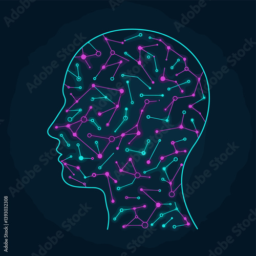 Mind Circuitry: A stylized representation of the human mind, showcasing the intricate network of thoughts and connections within the brain.
