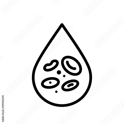 Drop of Life: This image is a minimalist line art depicting a drop containing blood cells, symbolizing the essence of life, health, and the human body in the realm of medical science and biology.