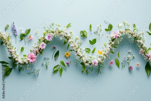 Obraz na płótnie Double helix design composed of blooming flowers and fresh leaves representing organic evolution in a vibrant arrangement w salonie