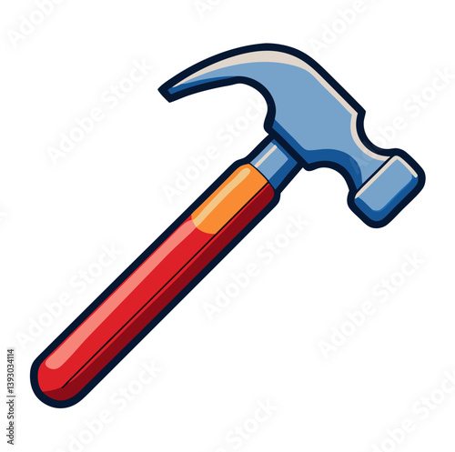 A trusty claw hammer ready for action, showcasing vibrant red and blue hues against a clean white background.
