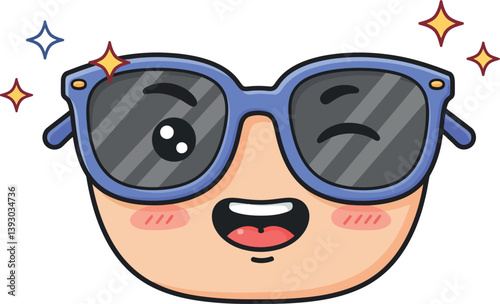 Happy cartoon character with sunglasses in a minimal and playful design style vector illustration