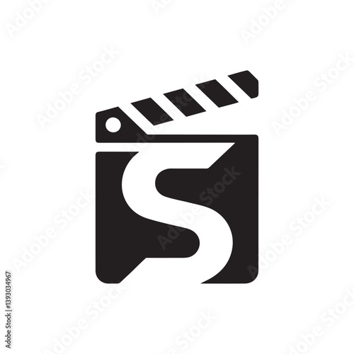 Movie clapperboard icon, minimalist design, black and white