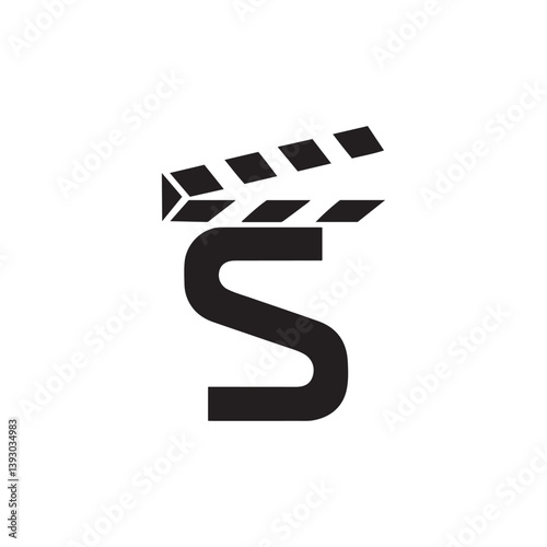 Movie clapperboard icon, minimalist design, black and white