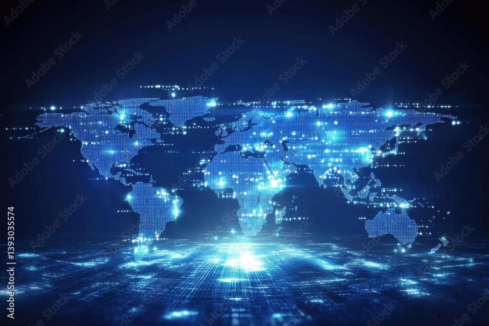 A stock market graph with a blue background and a global map, a financial data visualization concept, a business theme, a digital technology style, a blurred world view Generative AI A stock market graph with a blue background and a global map, a financial data visualization concept, a business theme, a digital technology style, a blurred world view Generative AI