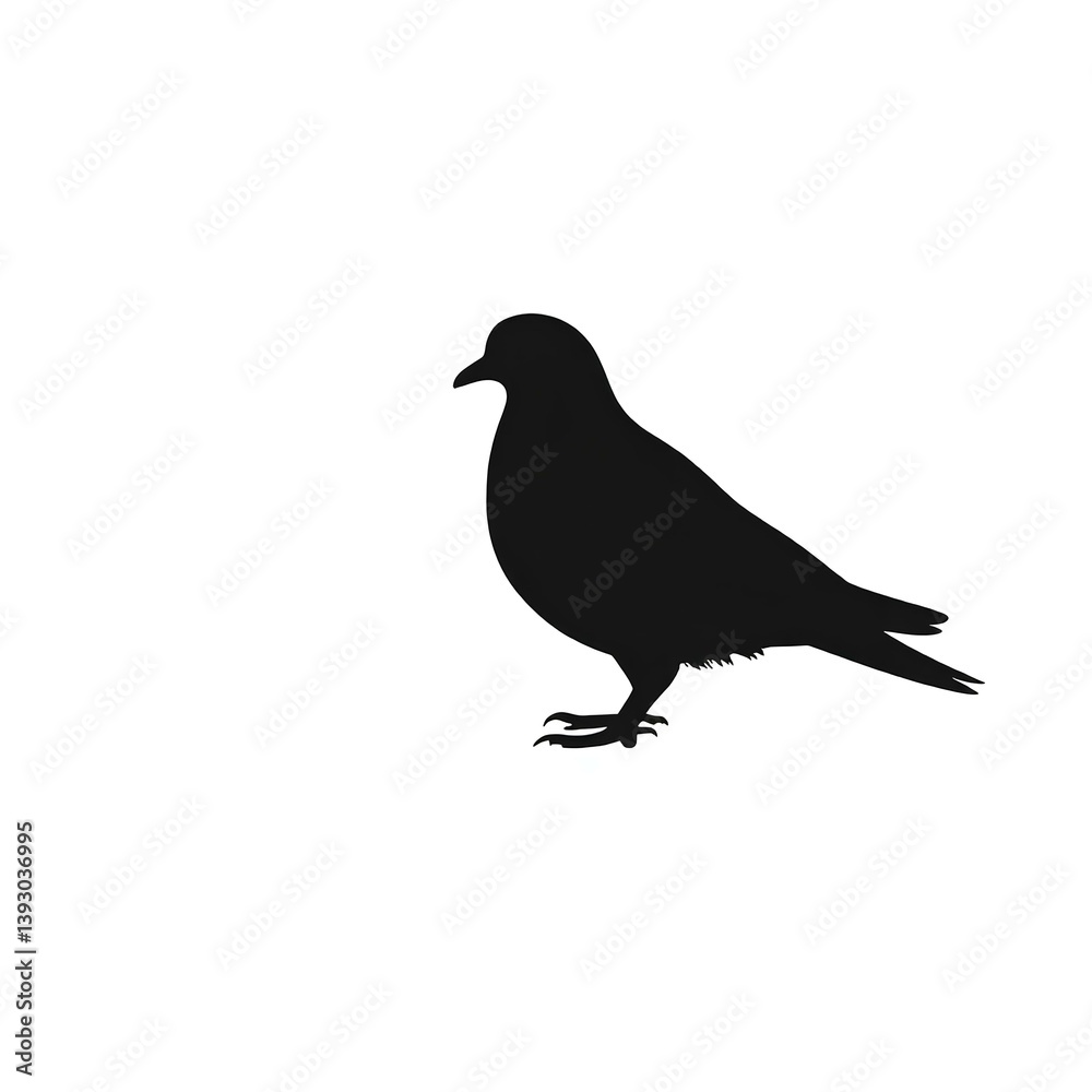 Silhouette of a pigeon on a white background with feathers, wings, and beak, showcasing nature and wildlife in a simple vector illustration Silhouette of a pigeon on a white background with feathers, wings, and beak, showcasing nature and wildlife in a simple vector illustration