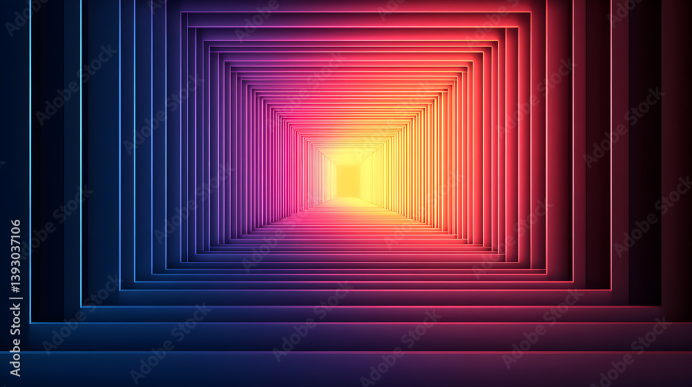 A long hallway with a yellow light at the end A long hallway with a yellow light at the end