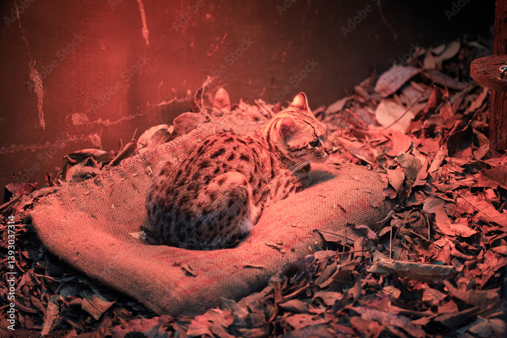 Solitude in Shadows – A Leopard Cat Resting in Captivity