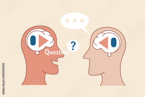 Perception process to interpret information, thought or opinion depend on personality or perspective, difference bias or illusion concept, human head looking at object with difference perception.