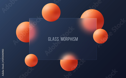 Matte info panel on dark blue background with blurred orange spheres, glass morphism style illustration.