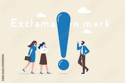 Big exclamation mark for important information, answer or resolve problem, solution or risk warning, attention or punctuation concept, business people thinking on big problem exclamation point.