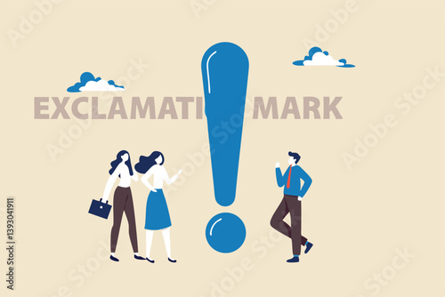 Big exclamation mark for important information, answer or resolve problem, solution or risk warning, attention or punctuation concept, business people thinking on big problem exclamation point.
