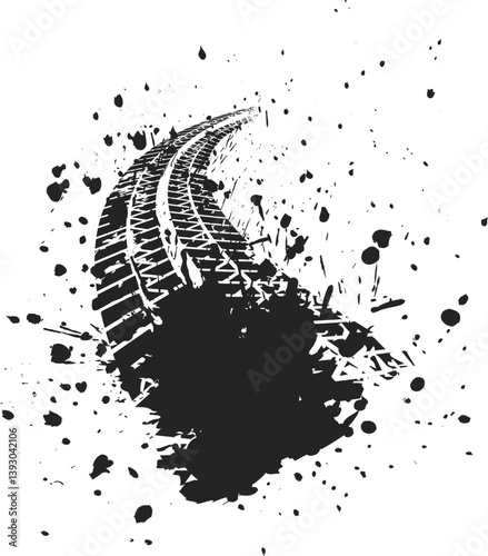 Grunge tire tracks. Tire imprint. Black track and extreme style. Spirit of freedom. Element of your design.