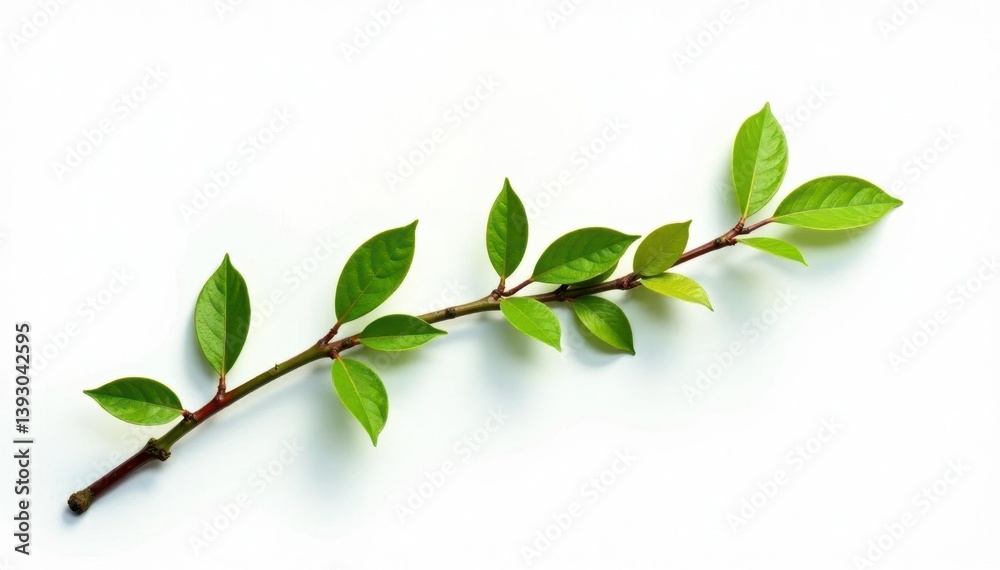 Fototapeta premium Single branch with moss isolated on white background, botanical, serene