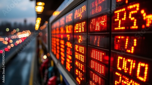 Close-up of fuel price display at a gas station, showing fluctuating costs, with a blurred highway in the background, emphasizing transport expenses.