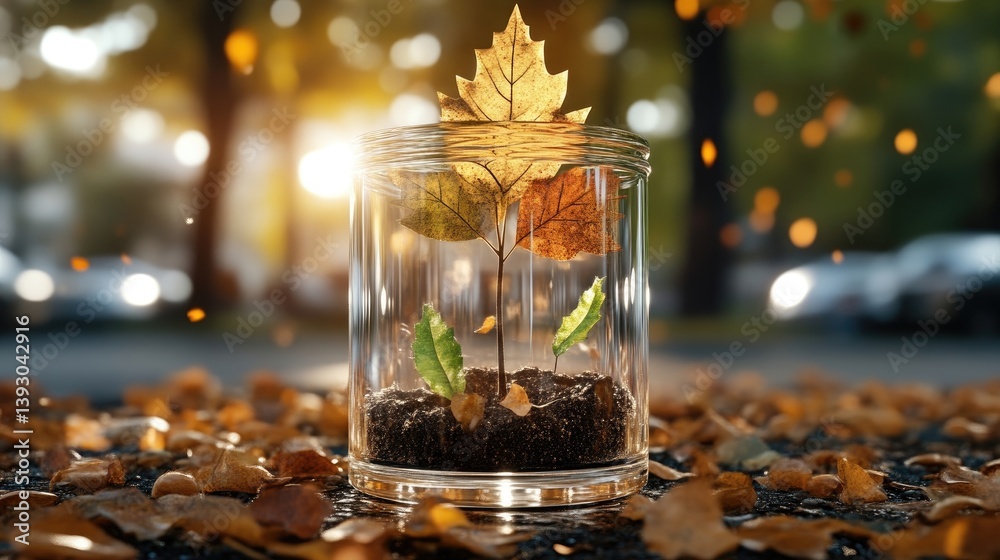 Naklejka premium Autumn leaves in a glass jar