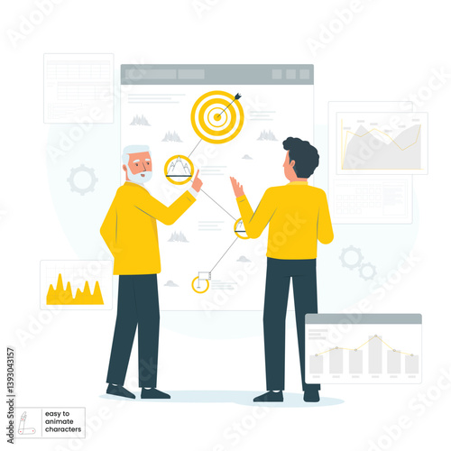 senior employees discuss with their juniors about company strategy concept illustration