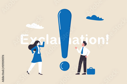 Big exclamation mark for important information, answer or resolve problem, solution or risk warning, attention or punctuation concept, business people thinking on big problem exclamation point.