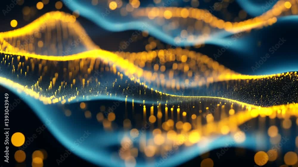 Abstract technological landscape with flowing particles for science and innovation projects