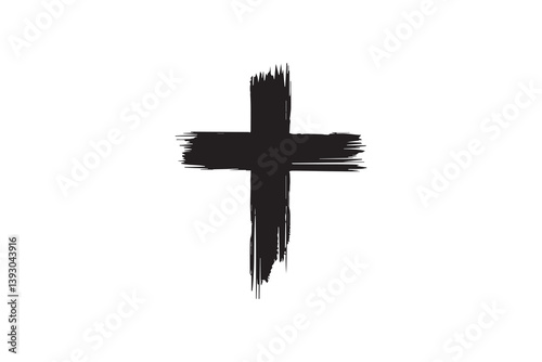 simple christian cross brush silhouette icon vector isolated in white background