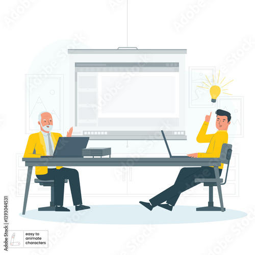 discuss ideas with seniors in the office concept illustration