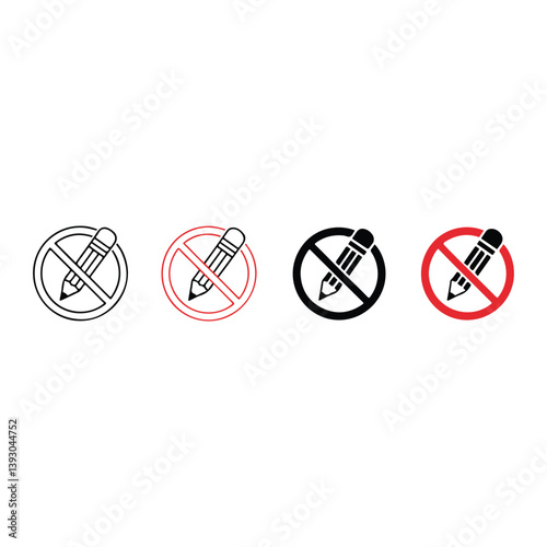  Various "No Pencil" Signs with Red, Blue, and Black Colors