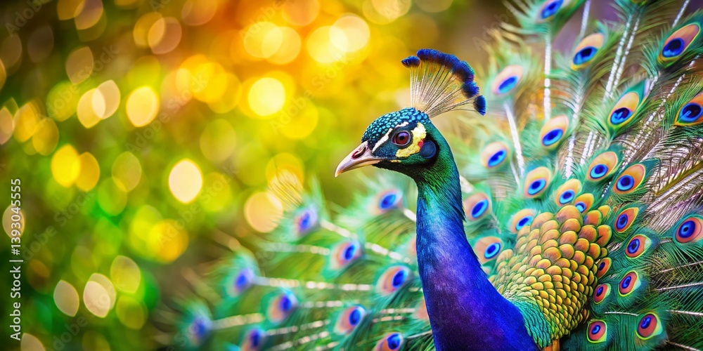 Fototapeta premium Stunning Peacock in Full Display Vibrant Feathers and Natures Artistry Capture the Majestic Beauty of a Bird of
