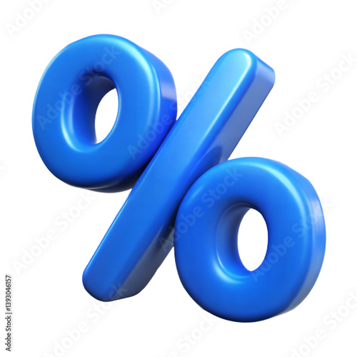 3d blue percent sign isolated on transparent background.