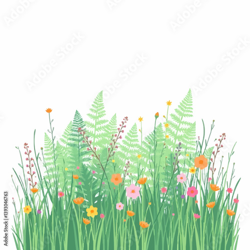 Blooming Ferns with A Meadow