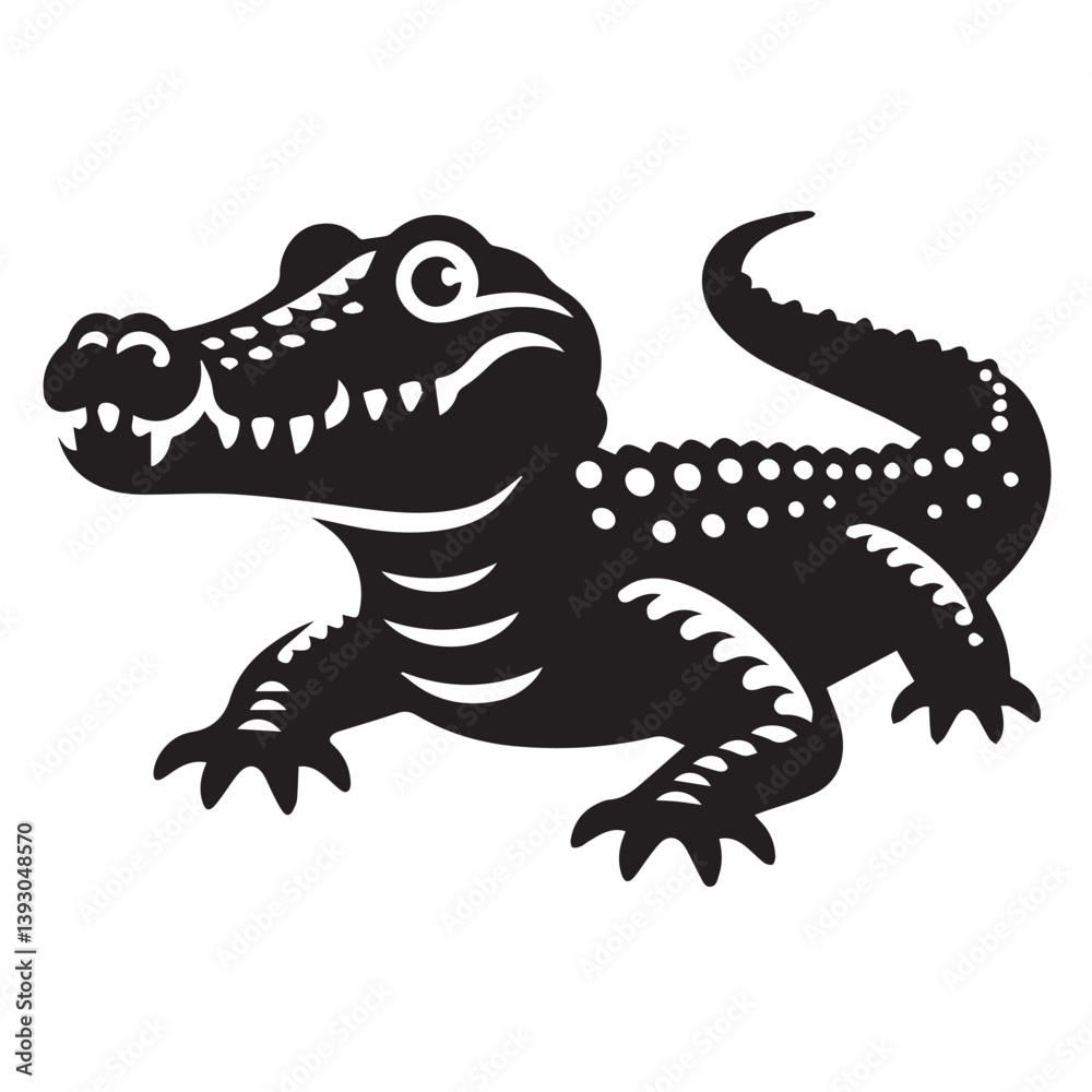 Fototapeta premium Crocodile silhouette black and white vector icon