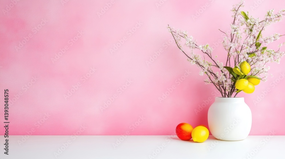 Obraz premium Spring floral arrangement on a pastel pink background