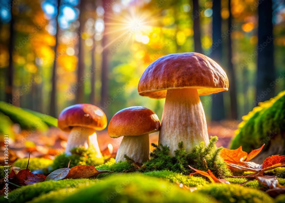 Stunning Porcini Mushrooms in a Pristine Forest Setting A Rule of Thirds Masterpiece Capturing Autumnal Delights Stunning Porcini Mushrooms in a Pristine Forest Setting A Rule of Thirds Masterpiece Capturing Autumnal Delights