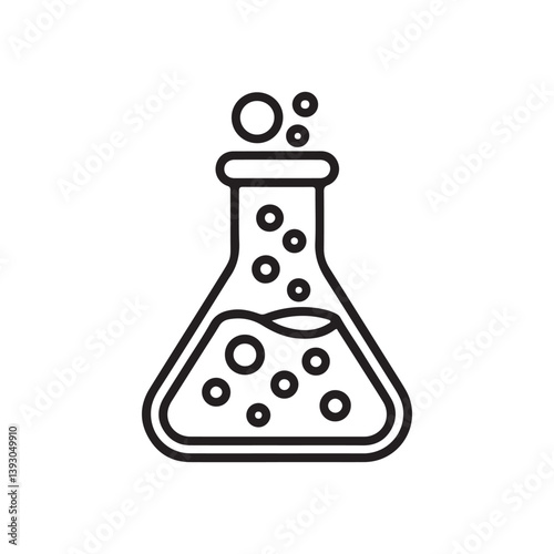  Chemistry Flask Icon with Bubbles and Liquid in Black and White