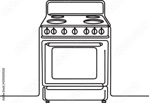 Stove Line Drawing on White Background