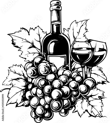 wine and cheese, vector, wine, bottle, illustration, design, vintage, art, drink, icon, symbol, alcohol, cartoon, glass, vine, label, food, nature, drawing, decoration