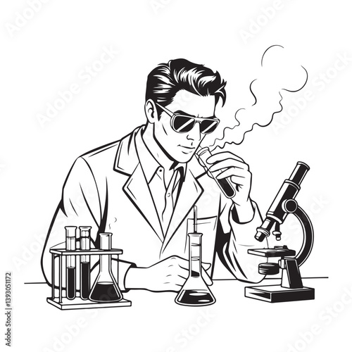  Male Scientist Wearing Sunglasses and Working with Laboratory Tools