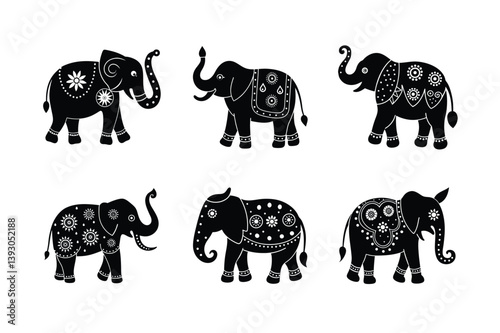 elephant diwali patterns vector art silhouette