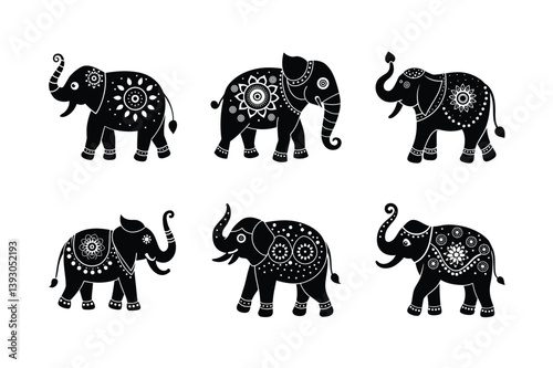 elephant diwali patterns vector art silhouette