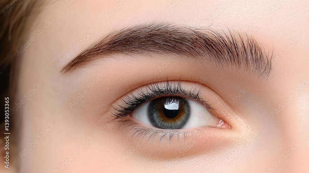 Obraz premium Young woman with bald eyebrows before and after hair transplantation. Alopecia concept.