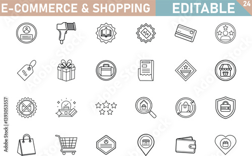 Ecommerce Shopping Icons Editable Line Art Graphics Collection