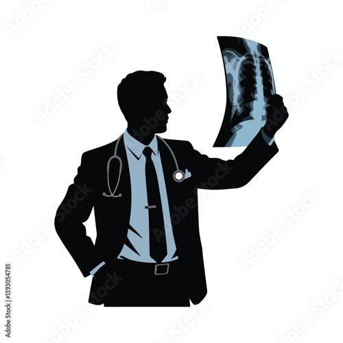 Doctor Holding X-ray Film with Stethoscope, Silhouette Icon