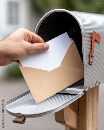 A hand retrieving a letter from a mailbox, symbolizing communication, connection, and personal message received.