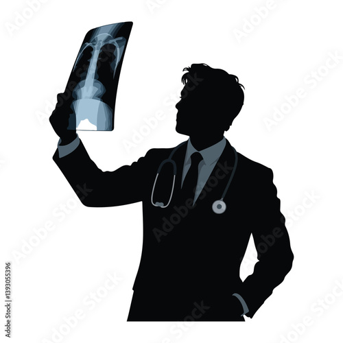 Silhouette of a Doctor in Suit Holding X-ray Film for Medical Diagnosis