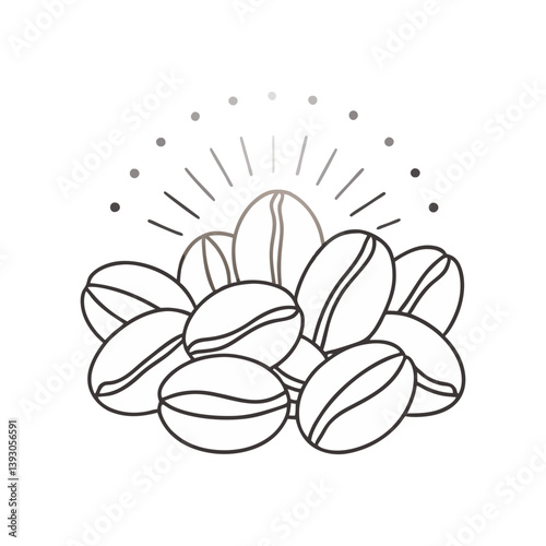 Coffee beans vector in clean outline style with radiant detail for cafe, drink, and organic themes