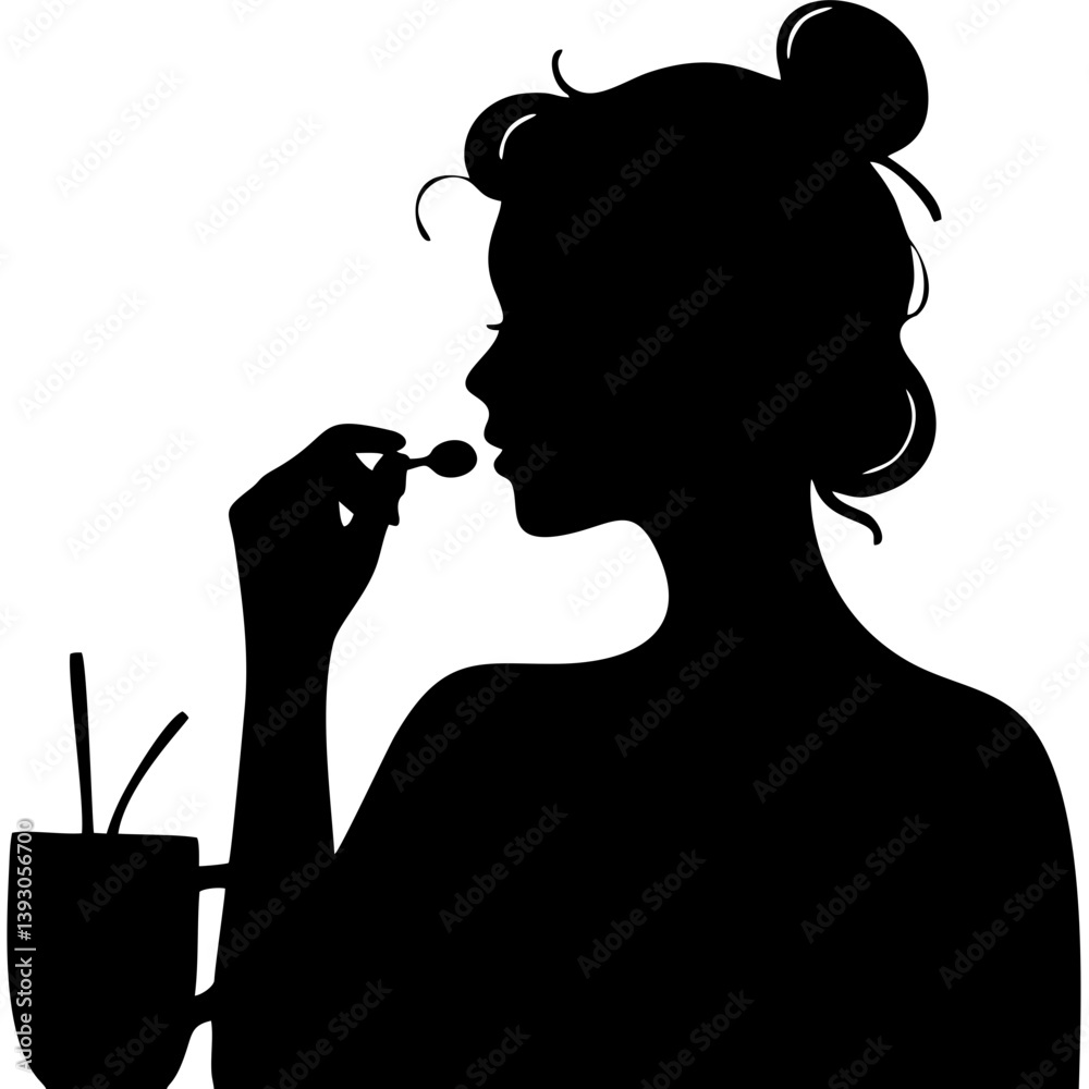 Silhouette of woman eating candy with drink against white background
Silhouette of woman eating candy with drink against white background