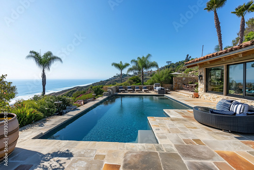 Obraz na płótnie Luxury Oceanfront Villa with Infinity Pool and Coastal View in California w salonie