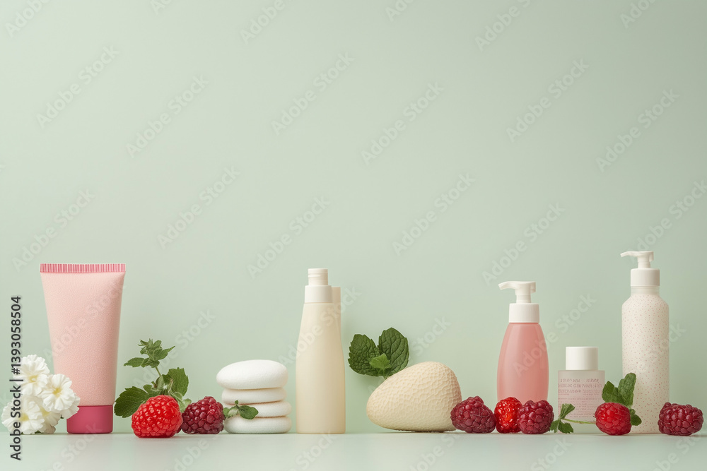 Natural Skincare Products with Berries and Mint Leaves