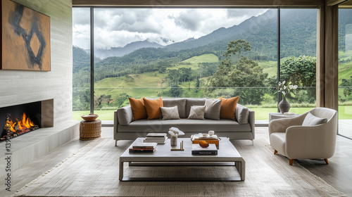 Elegant Living Room with Mountain View