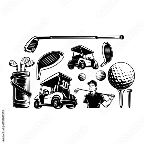 Golf equipment set collection vector illustration
