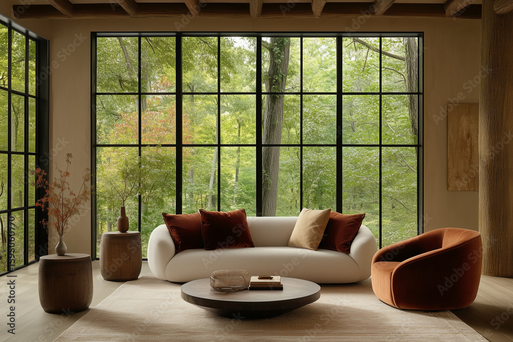Luxurious Living Room with Large Glass Windows